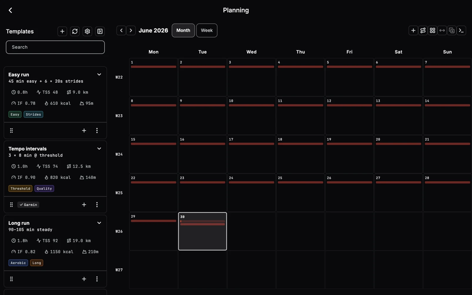 Training session planning example
